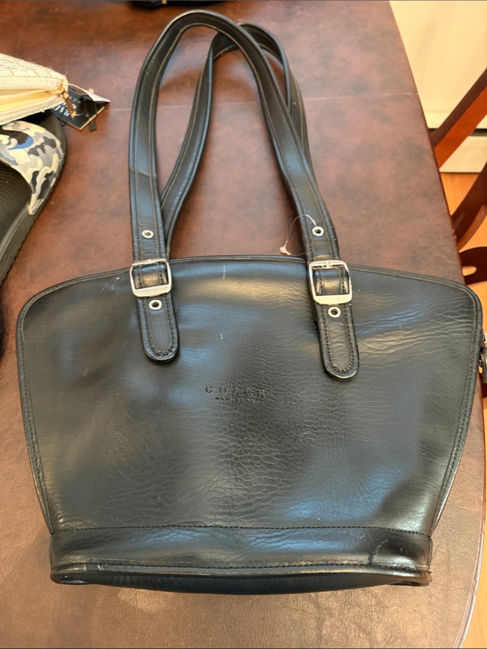 Coach Black Leather Shoulder Bag with Adjustable Straps